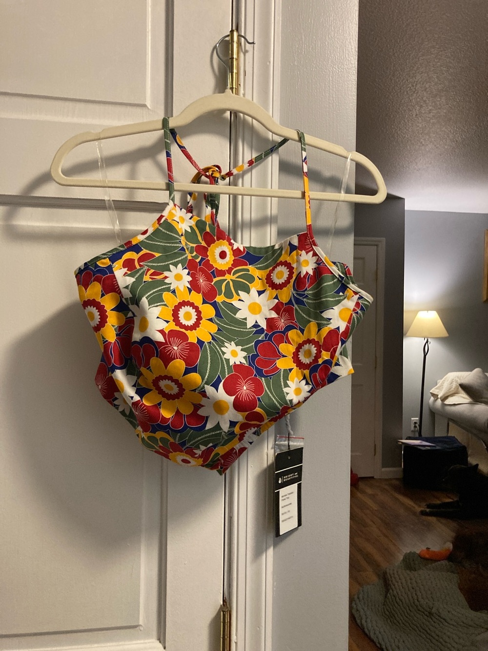Bright & Beautiful Multicolor Floral Halter Camisole - Red, Yellow & Green sz 14